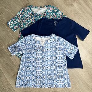 Lot of CROFT & BARROW Navy Print Floral Short Sleeve Cotton Blouses